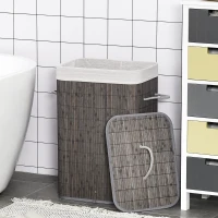 HOMCOM Cesta para ropa de bambú con tapa y asas, saco extraíble, para dormitorio y baño, gris(m-2)