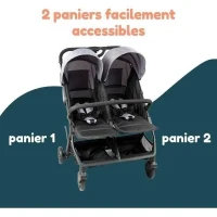 Bambisol - DS209 GRIS NOIR - Poussette Double Cote a Cote | Pour Jumeaux des la Naissance, Pliage Ultra-Compact | Noir Gris(m-2)