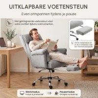 HOMCOM Bureaustoel met voetensteun, verstelbare rugleuning, hoge rugleuning en armleuningen, comfortabele thuiswerkstoel, grijs(m-6)