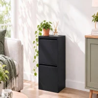 HOMCOM Poubelle de tri à abattant 2x15L, 2 compartiments, seaux intérieurs amovibles, fermeture amortie, Noir(m-6)