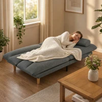 HOMCOM Sofá Conversível 2 Lugares 3 em 1, Sofá-Cama Clic-Clac em Veludo Cotelê 193 cm, Encosto e Apoios de Braço Reguláveis, Cinza(m-4)