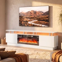 HOMCOM Mueble TV con Chimenea Eléctrica 203cm con Iluminación LED Chimenea Decorativa Falsa 900/1800W Efecto Llama 3D Blanco(m-2)