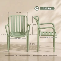 HOMCOM Lote de 4 Sillas de Comedor, Sillas de Cocina Apilables en PP con Respaldo Curvado Calado y Reposabrazos, Verde(m-3)