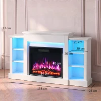 HOMCOM Șemineu Electric Comodă TV pentru televizoare de până la 165 cm cu 6 rafturi Efect flacără 3D 12 culori Bandă LED RGB Alb(m-3)