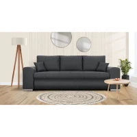 Canapé convertible avec coffre de rangement 3 places - INDIAN - Tissu gris foncé et pieds chrome - L250xH88xP98cm(m-2)