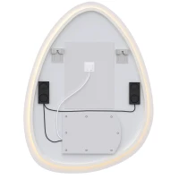 HOMCOM Espelho de Casa de Banho Bluetooth com Iluminação LED 60x80cm, Forma de Seixo, Dimerizável 3 Cores, Anti-Embaçamento, Memória, Prateado(m-9)