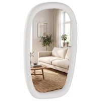 HOMCOM Unregelmäßiger Wandspiegel 60 cm, Badezimmerspiegel mit gehärtetem Glas und Rahmen in Steinoptik, Weiß(m-7)