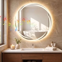 HOMCOM Oglindă de baie rotundă Ø60 cm cu LED, iluminare frontală & de fundal, anti-aburire, difuzor Bluetooth, reglabilă(m-6)
