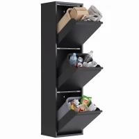 HOMCOM Poubelle de tri basculante 3 x 15 L avec 3 compartiments, seaux intérieurs amovibles, fermeture amortie, Noir(m-7)