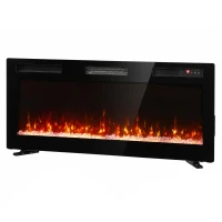 HOMCOM 102 cm Lareira Elétrica Embutida/ Parede/Chão Ultrafina 8.3 cm com Telecomando, 900/1800W, Temporizador, 35㎡ Preto(m-1)