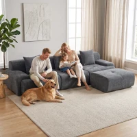 HOMCOM Sofá Esquinero Modular 3 Plazas con Puf de Chenilla, Sofá Comprimido 300 cm con Asiento Profundo, 3 Cojines, Gris(m-5)