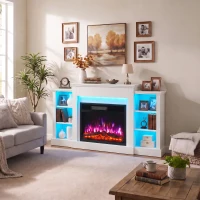 HOMCOM Lareira Elétrica Móvel para TV até 165 cm com 6 Prateleiras Efeito Chama 3D 12 Cores Fita LED RGB Branco(m-10)
