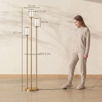 HOMCOM Lampadar Raft Sticlă 3 Lumini Lampă de Podea Abajur Sticlă Auriu(m-3)