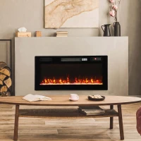HOMCOM Șemineu Electric Ultrasubțire 900/1800W Încastrat/Agățat/Pe picior 12 Culori Flacără 3D Telecomandă până la 35㎡ Negru(m-4)