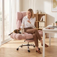 HOMCOM Chaise de bureau ergonomique avec repose-pieds accoudoirs et dossier haut rabattables inclinable 135° hauteur réglable Rose(m-5)