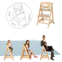 ROBA Chaise Haute Évolutive Born Up 2 en 1 + Transat Inclinable - Sternenzauber - Des la Naissance - Bois Naturel(m-4)