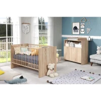 Chambre bébé duo NIKO - Lit 70x140 cm + Commode a langer 2 portes - Décor chene naturel - TRENDTEAM(m-1)