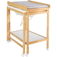 Table a langer avec baignoire coulissante - ROBA - Inclus matelas déperlant Roba style Gris - Tablette de rangement - Bambou naturel(m-3)