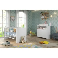 Chambre bébé Duo : Lit 70 x 140 cm + Commode a langer NIKO - Blanc - TREND TEAM(m-1)