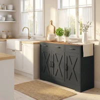 HOMCOM Bufet bucătărie, mobilier de depozitare cu 3 uși tip hambar, 2 sertare și polițe reglabile, 108 x 40 x 81 cm, negru(m-5)