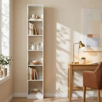 HOMCOM Estante Vertical de 6 Prateleiras para Sala Escritório Quarto, 29.5x23.5x184 cm, Efeito Madeira Branca(m-5)