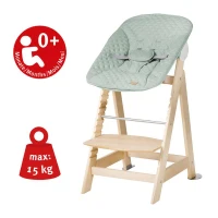 Chaise haute évolutive 2-en-1 - ROBA - BORN UP - Transat inclinable vert givré 'Roba Style' inclus - Bois naturel(m-6)