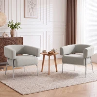 HOMCOM Sillón de salón, Sillón auxiliar acolchado en tejido aspecto lino, Respaldo curvado y reposabrazos, Estilo moderno, Marrón(m-5)