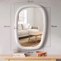 HOMCOM Espejo de Pared Irregular 60 cm, Espejo de Baño con Vidrio Templado y Marco Efecto Piedra, Blanco(m-3)
