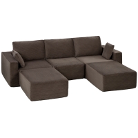 HOMCOM Sofá modular en U 287 cm, sin estructura, asiento ancho y profundo de pana, espuma de alta densidad, sin montaje, Caqui