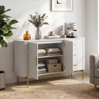 HOMCOM Aparador de Salón, Mueble de Almacenamiento con 2 Puertas, 3 Cajones, Balda Regulable y Frente Acanalado, 140x44x79cm, Gris Claro(m-10)