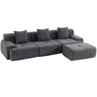 HOMCOM Sofá Esquinero Modular 3 Plazas con Puf de Chenilla, Sofá Comprimido 300 cm con Asiento Profundo, 3 Cojines, Gris