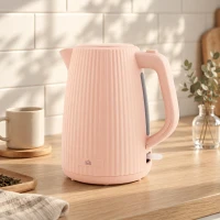 HOMCOM Hervidor eléctrico, 1,7 L, función de ebullición rápida, 2200 W, con filtro antical extraíble, apagado automático, Rosa(m-5)