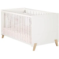 Lit évolutif - 140x70cm - Babyprice Joy Naturel - Blanc sur pieds en bois naturel(m-2)