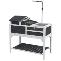 PawHut Casa para Tartarugas em Madeira 2 andares Viveiro com Prateleira, Suporte para Lâmpada Casa Principal Janela de Acrílico Tampa Articulada(m-7)