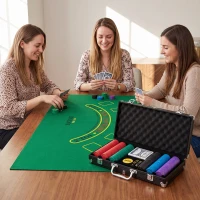 SPORTNOW Conjunto 300 Fichas de Poker Texas Hold’em com valores, tapete, maleta, preto(m-5)