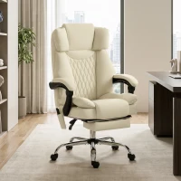 HOMCOM Fauteuil de Bureau avec 6 Points de Massage Chaleur Lombaire Repose-Pieds Hauteur Réglable Télécommande et Tissu PU Beige(m-6)