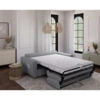 Canapé convertible express 3 places SKY - Tissu Gris - matelas 14cm - 192 x 100 x 88 cm(m-5)