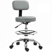 HOMCOM Silla Giratoria de Altura Ajustable con Reposapiés, en Acero, Piel Sintética y Espuma, 52x52x78-92 cm, Gris Claro(m-7)