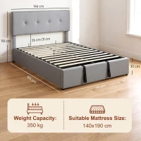HOMCOM Cama com Compartimento 140 x 190 cm Estofada Efeito Linho, Cinza Escuro(m-3)