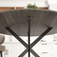 HOMCOM Runder Esstisch für 4 Personen, 120 cm, Industrie-Style, Holzoptik-Tischplatte, gekreuztes Stahlgestell, Grau(m-5)