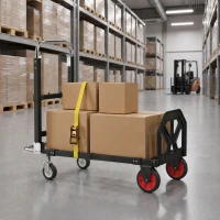 HOMCOM Cărucior Pliabil 2 în 1 Extensibil 220KG Pliere Plat Cărucior Platformă Oțel Mâner Reglabil Roți 360° 112x41x92cm Negru(m-7)