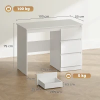 HOMCOM Bureau informatique avec 3 tiroirs, bureau PC moderne 100 x 50 x 75 cm, Blanc(m-3)