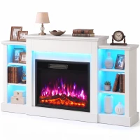 HOMCOM Șemineu Electric Comodă TV pentru televizoare de până la 165 cm cu 6 rafturi Efect flacără 3D 12 culori Bandă LED RGB Alb(m-9)
