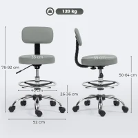 HOMCOM Silla Giratoria de Altura Ajustable con Reposapiés, en Acero, Piel Sintética y Espuma, 52x52x78-92 cm, Gris Claro(m-3)