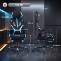 HOMCOM Cadeira Gamer Ergonômica, Poltrona Gamer Reclinável em Malha com Apoio de Cabeça Ajustável, Suporte Lombar, Preto e Azul(m-3)