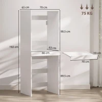 HOMCOM Dulap Mașină de Spălat și Uscător Suprapus cu Etajeră Glisantă pentru Baie Spălătorie 70x65x192cm Alb(m-3)