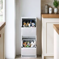 HOMCOM Móvel Lixeira de Triagem, Lixeira de Reciclagem 30 L (2 x 15 L) com 2 Compartimentos, Fecho Suave, Branco(m-5)