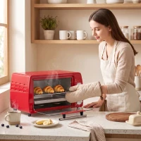 HOMCOM Horno eléctrico 10L de 750W con temperatura regulable y temporizador, 36.5x26x22 cm, Rojo(m-4)