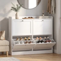HOMCOM Schuhschrank für 16 Paar, schmaler Schuhschrank, 4 Klappfächer, verstellbare Einlegeböden und Oberplatte, Weiß(m-6)