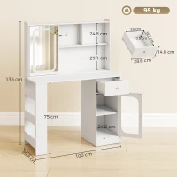 HOMCOM Postazione Trucco con Specchio Scorrevole, Luci LED, 3 Colori, Luminosità Regolabile, Bianco, Ripiani Aperti(m-4)